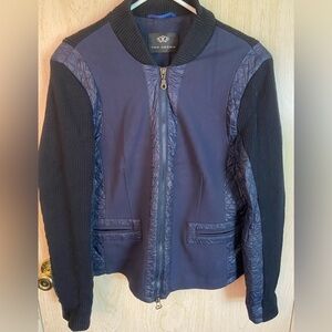 TOM CROWN by Marcona Navy Blue Quilted Knit Zip Front Jacket Sz US 12 42 Germany